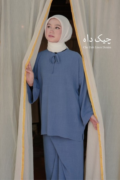 Che Dah Linen Denim Kurong Ikat Pario